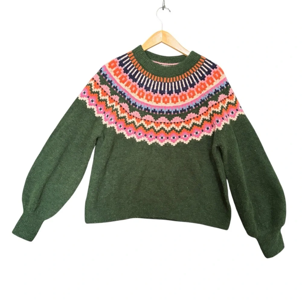 Boden Hettie Fluffy Fair Isle Bubble Sleeve Oversized Sweater - Sz 8 (UK 12) - Picture 2 of 11